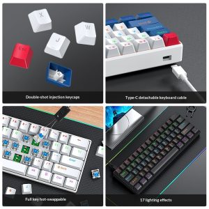 Bàn Phím Cơ 61 Phím Switch Trà, Dây Cáp Tháo Rời