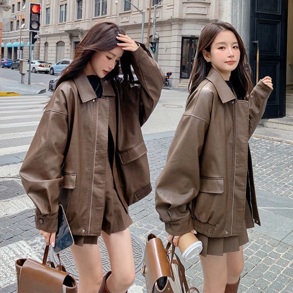 Áo Khoác Da Moto Nữ Phong Cách Mỹ Retro